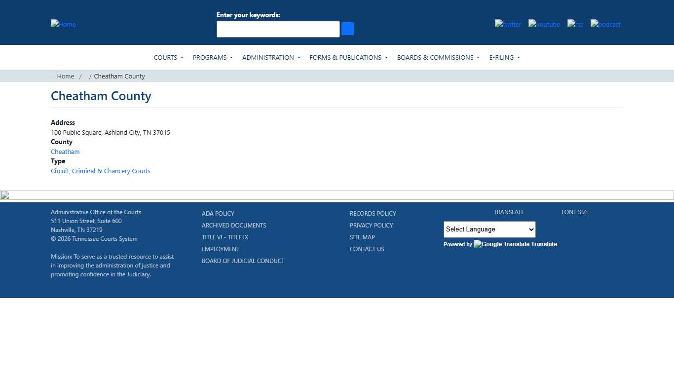 Cheatham County Tennessee Administrative Office of the Courts